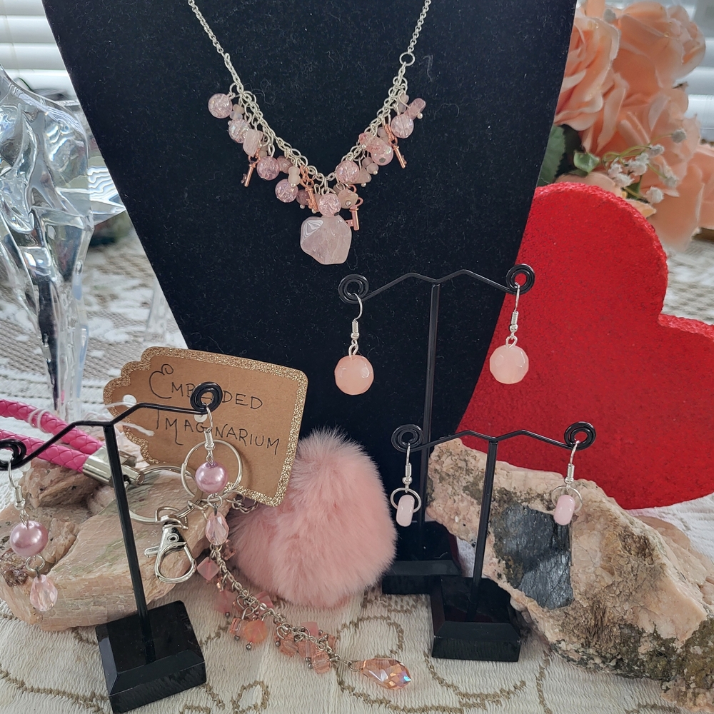 Elegant Pink Necklace and Earring Set
